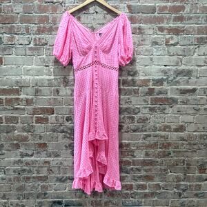 Beulah Pink Eyelet Tiered Midi Dress Size Large